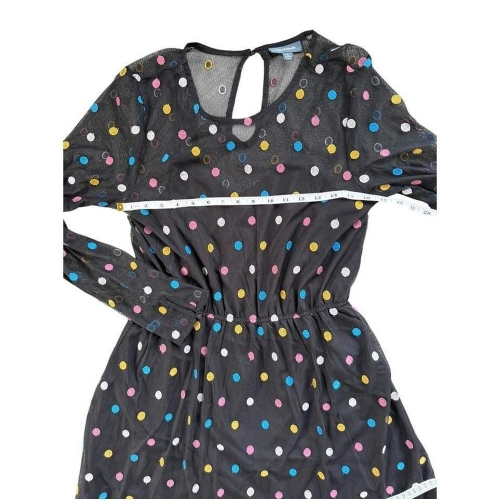 ModCloth Polka Dot wedding guest dress Womens Large Black Mesh sheer sleeves - Picture 4 of 6